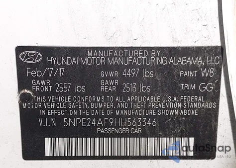 2017 Hyundai Sonata z USA, uszkodzony, nr VIN 5NPE24AF9HH563346